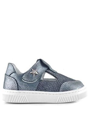 Rakerplus Bheem Hakiki Deri Gümüş Simli Cırtlı Yıldız Detaylı Bebek Sandalet