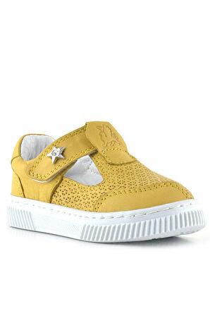 Rakerplus Bheem Hakiki Deri Sarı Cırtlı Yıldız Detaylı Bebek Sandalet