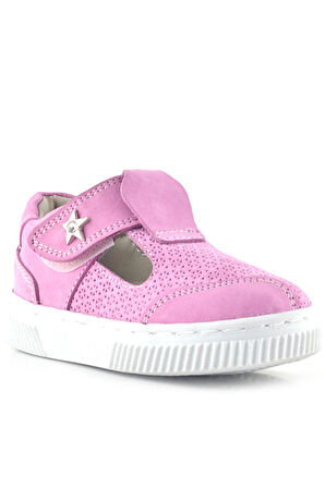 Rakerplus Bheem Hakiki Deri Pembe Cırtlı Yıldız Detaylı Bebek Sandalet