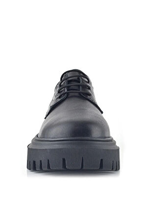 Rakerplus Siyah Kırışık Hakiki Deri Bağcıklı Metal Detaylı GünlükOxford Ayakkabı