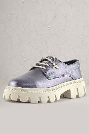 Rakerplus Platin Hakiki Deri Toka Detaylı Bağcıklı Kız Çocuk Günlük Ayakkabı