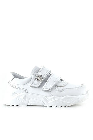 Rakerplus Hakiki Deri Beyaz Çiçek Detaylı Kız Çocuk Spor Ayakkabı