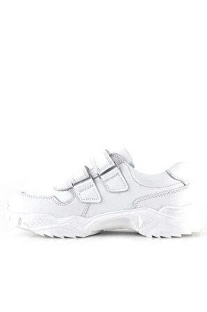 Rakerplus Hakiki Deri Beyaz Çiçek Detaylı Kız Çocuk Spor Ayakkabı