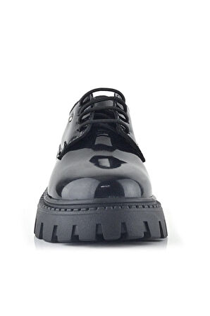 Rakerplus Siyah Rugan Bağcıklı Metal Detaylı Kız Çocuk Oxford Günlük Ayakkabı