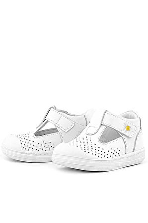 Rakerplus Shaun Hakiki Deri Beyaz Papatya Detaylı Cırtlı Anatomik Bebek Sandalet