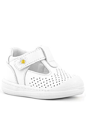 Rakerplus Shaun Hakiki Deri Beyaz Papatya Detaylı Cırtlı Anatomik Bebek Sandalet