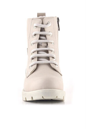 Rakerplus Krem Yıldız Detaylı Bağcıklı Fermuarlı Kız Çocuk Bot