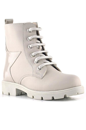 Rakerplus Krem Yıldız Detaylı Bağcıklı Fermuarlı Kız Çocuk Bot