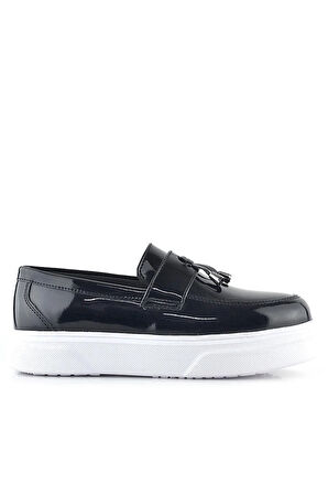 Rakerplus Siyah Rugan Beyaz Taban Loafer Klasik Çocuk Ayakkabısı