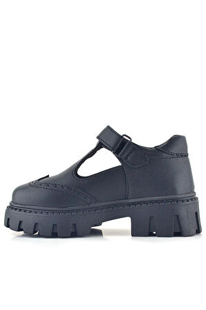 Rakerplus Siyah Mat Cırt Cırtlı Metal Detaylı Kız Çocuk Günlük Ayakkabı