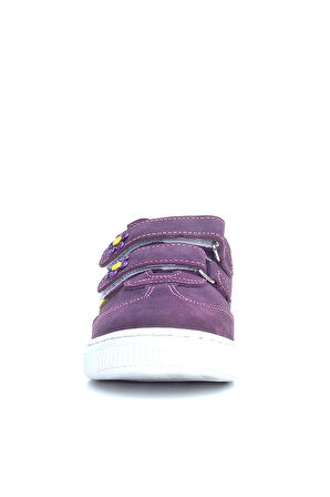 Rakerplus Hakiki Deri Mor Sarı Cırtlı Çiçek Detaylı Kız Çocuk Günlük Ayakkabı