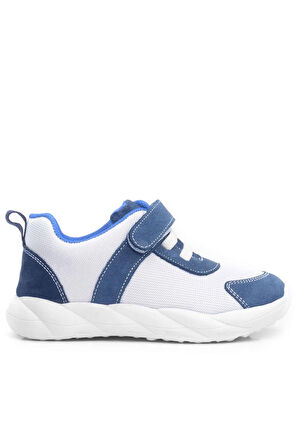 Rakerplus Barefoot Hakiki Deri Krem Lacivert Cırt Cırtlı Çocuk Spor Ayakkabı