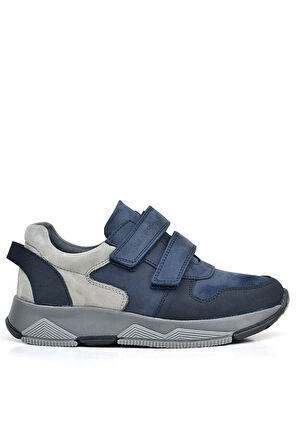 Rakerplus Hakiki Deri Lacivert Cırtlı Gri Tabanlı Çocuk Sneakers Spor Ayakkabı