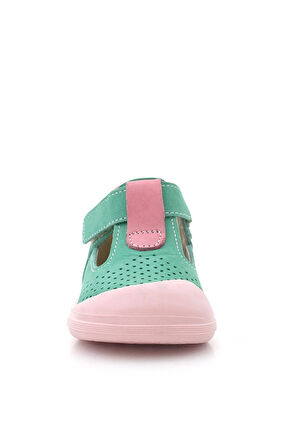 Rakerplus Shaun Hakiki Deri Su Yeşili Pembe Cırtlı Anatomik Kız Bebek Sandalet