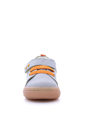 Anatomik Hakiki Deri Gri Metal Detaylı Lastikli Cırtlı Bebek Ayakkabı