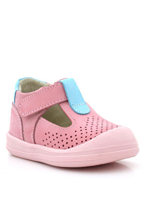 Rakerplus Shaun Hakiki Deri Pembe Mavi Cırtlı Anatomik Bebek Sandalet