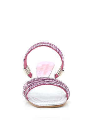 Judy Pembe Gümüş Taşlı Kız Çocuk Topuklu Terlik Ayakkabı