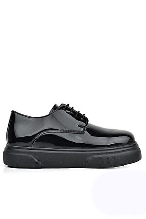 Rakerplus Derby Hakiki Deri Siyah Rugan Siyah Taban Çocuk Klasik Ayakkabı