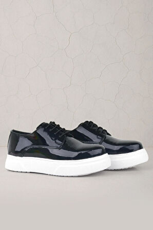 Rakerplus Derby Siyah Rugan Beyaz Taban Çocuk Klasik Ayakkabı