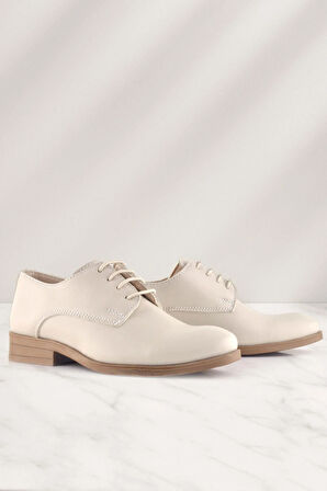 Rakerplus Krem Cilt Bağcıklı Oxford Çocuk Okul Ayakkabısı