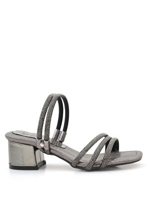 Judy Platin Taşlı Kız Çocuk Topuklu Terlik Ayakkabı