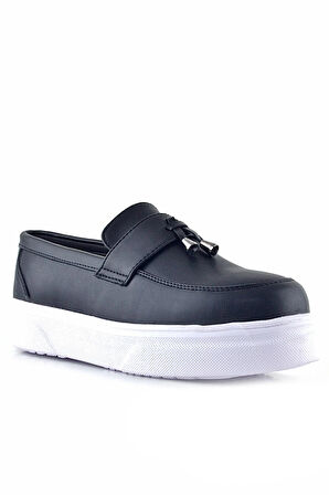 Rakerplus Siyah Mat Beyaz Taban Loafer Klasik Çocuk Ayakkabısı