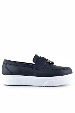 Rakerplus Siyah Mat Beyaz Taban Loafer Klasik Çocuk Ayakkabısı