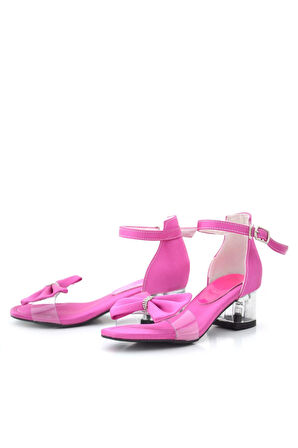 Jessie Fuşya Saten Kurdeleli Kız Çocuk Topuklu Ayakkabı