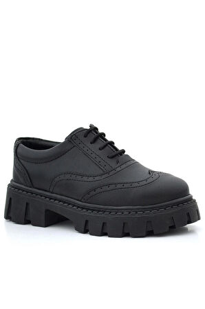 Rakerplus Siyah Mat Bağcıklı Oxford Kız Çocuk Günlük Ayakkabı