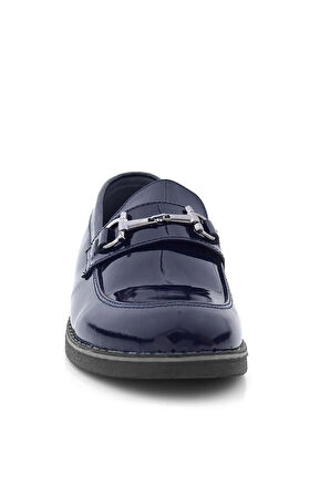 Rakerplus Hakiki Deri Lacivert Rugan Tokalı Loafer Çocuk Klasik Ayakkabı