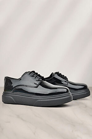 Rakerplus Derby Hakiki Deri Siyah Rugan Siyah Taban Çocuk Klasik Ayakkabı