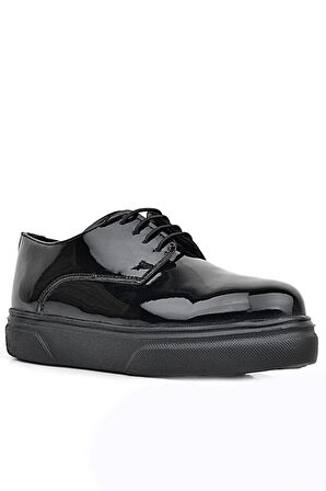 Rakerplus Derby Hakiki Deri Siyah Rugan Siyah Taban Çocuk Klasik Ayakkabı