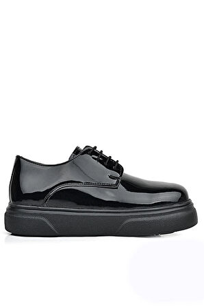 Rakerplus Derby Hakiki Deri Siyah Rugan Siyah Taban Çocuk Klasik Ayakkabı