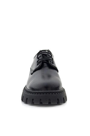 Rakerplus Siyah Kırışık Rugan Bağcıklı Kız Çocuk Oxford Okul Ayakkabı