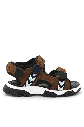 Hakiki Deri Taba Siyah Cırt Cırtlı Erkek Çocuk Sandalet