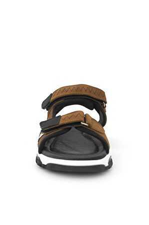 Hakiki Deri Taba Siyah Cırt Cırtlı Erkek Çocuk Sandalet