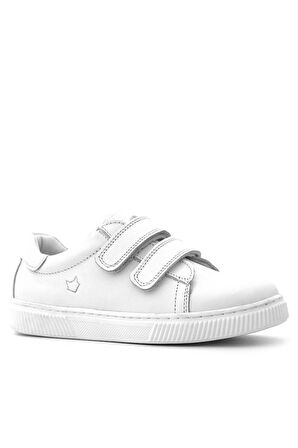 Hakiki Deri Beyaz Cırt Cırtlı Kız Çocuk Sneakers Ayakkabı