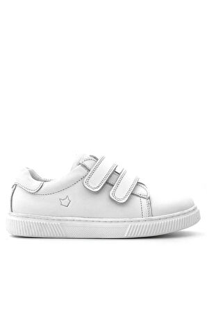 Hakiki Deri Beyaz Cırt Cırtlı Kız Çocuk Sneakers Ayakkabı