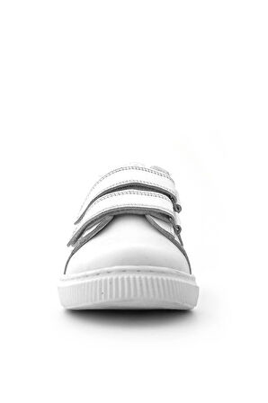 Hakiki Deri Beyaz Cırt Cırtlı Kız Çocuk Sneakers Ayakkabı