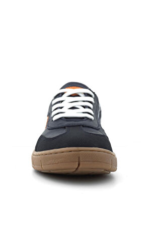 Hakiki Deri Lacivert Turuncu Bağcıklı Fermuarlı Çocuk Sneakers Ayakkabı