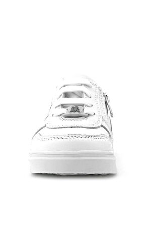 Rakerplus Hakiki Deri Beyaz Bağcıklı Fermuarlı Çocuk Sneaker Ayakkabı