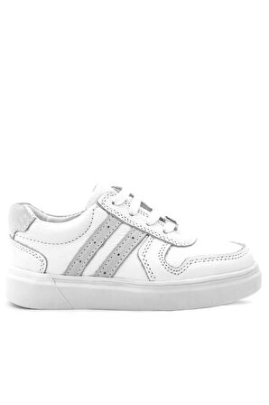 Rakerplus Hakiki Deri Beyaz Bağcıklı Fermuarlı Çocuk Sneaker Ayakkabı