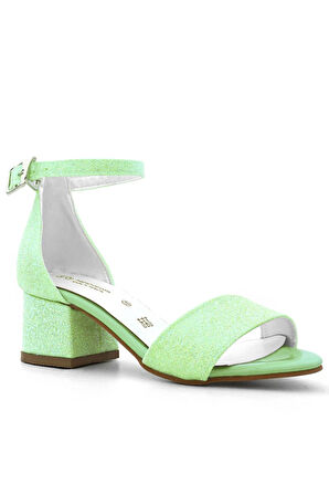 Lilo Simli Yeşil Tek Bantlı Kız Çocuk Topuklu Abiye Ayakkabı