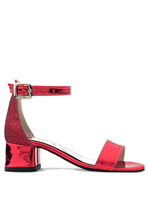 Elsa Kırmızı Aynalı Kalın Topuklu Kız Çocuk Abiye Ayakkabı