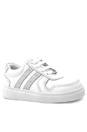 Rakerplus Hakiki Deri Beyaz Bağcıklı Fermuarlı Çocuk Sneaker Ayakkabı