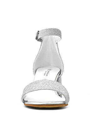 Lilo Simli Gümüş Tek Bantlı Kız Çocuk Topuklu Abiye Ayakkabı