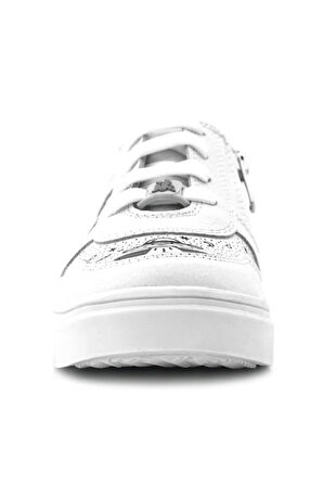 Rakerplus Tbons Özel Tasarım Hakiki Deri Beyaz Bağcıklı Fermuarlı Çocuk Ayakkabı