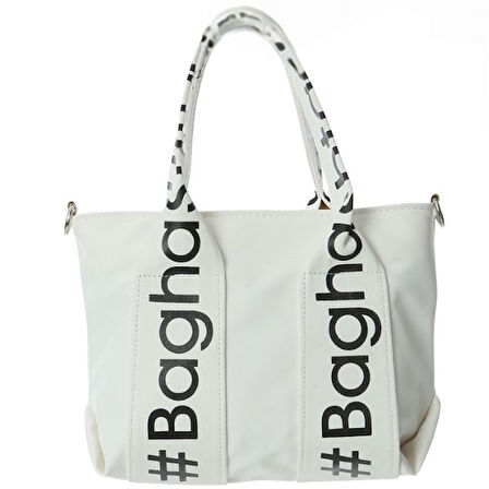 Baghashtag Beyaz Mini Su Geçirmez Kulp Yazılı Tote Çanta