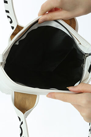 Baghashtag Beyaz Mini Su Geçirmez Kulp Yazılı Tote Çanta