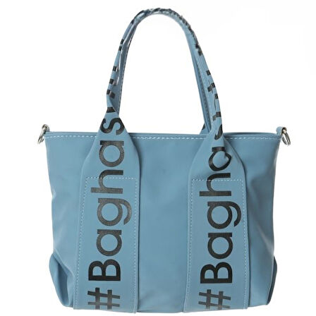 Baghashtag Mavi Mini Su Geçirmez Kulp Yazılı Tote Çanta